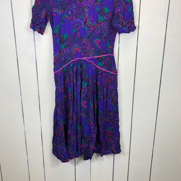 Vintage 1980s Purple Paisley Dress Sz 4 - Picture 8 of 16